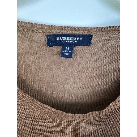 Burberry London Women Brown Flax Linen Knit Pullover Sweater Sz M Flawed Preppy - Picture 3 of 16